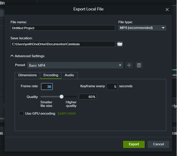 Export File Camtasia Studio
